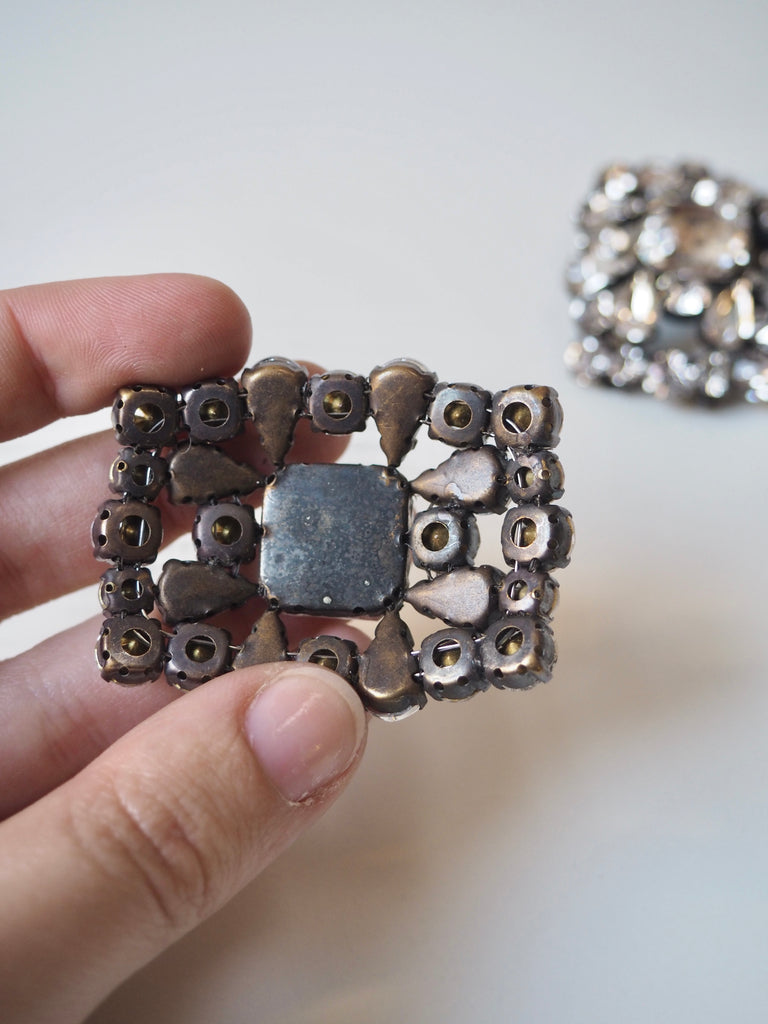 Clear + Black Crystal Square Brooch