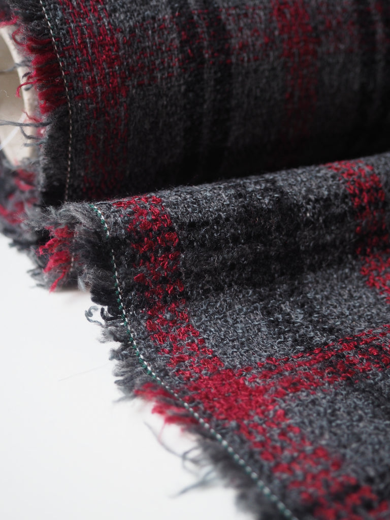 Red + Grey Check Wool Blend Tweed