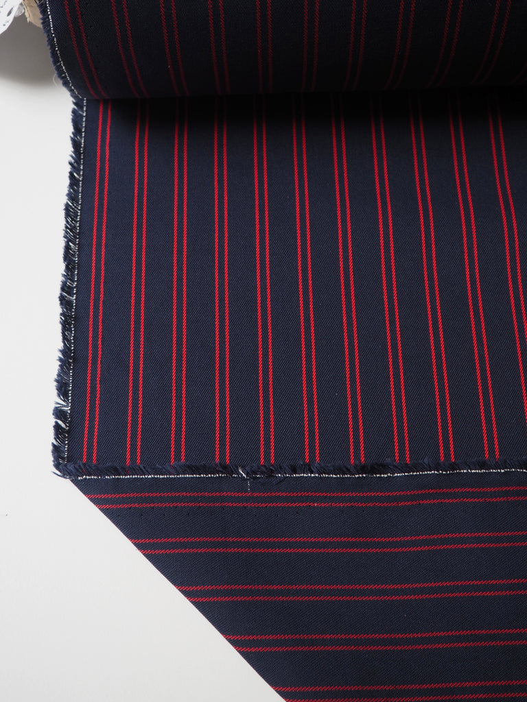 Red + Navy Stripe Cotton Twill