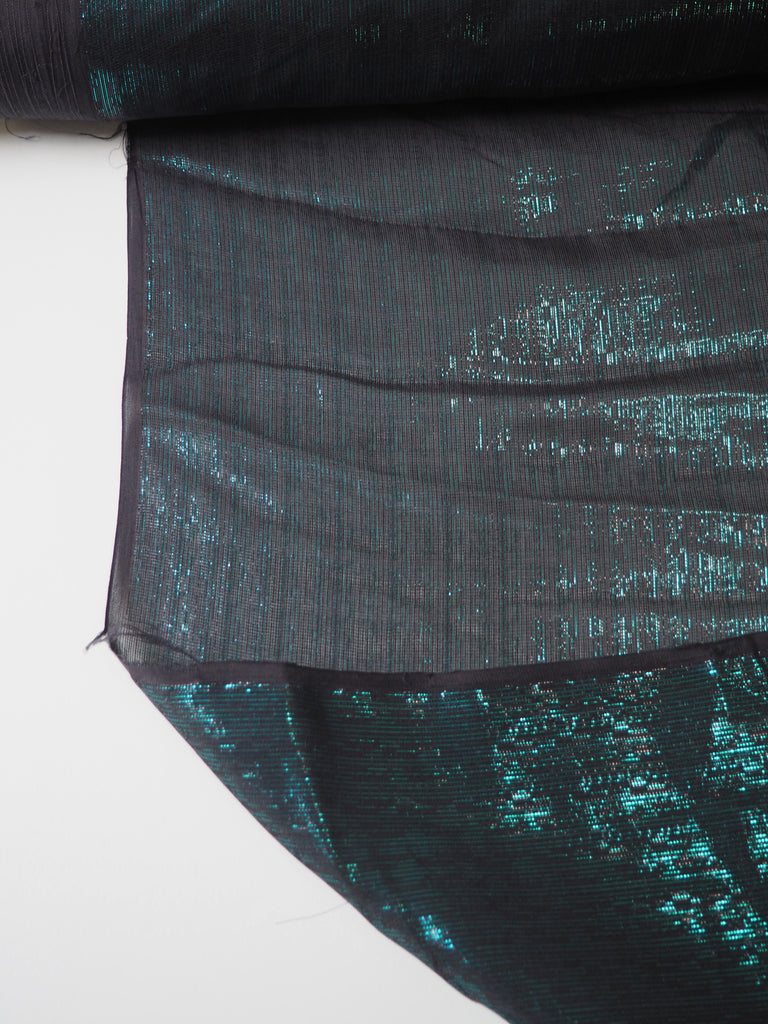 Green + Black Metallic Stripe Silk Chiffon