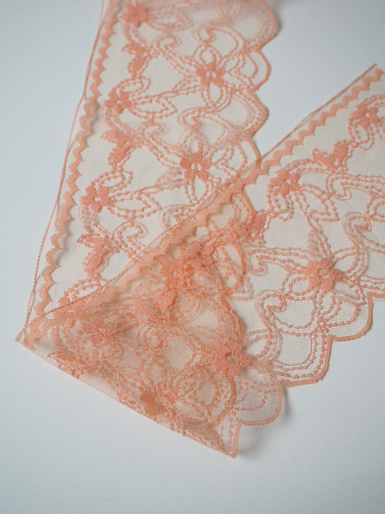 Peach Ribbon Floral Lace Trim 8.5cm