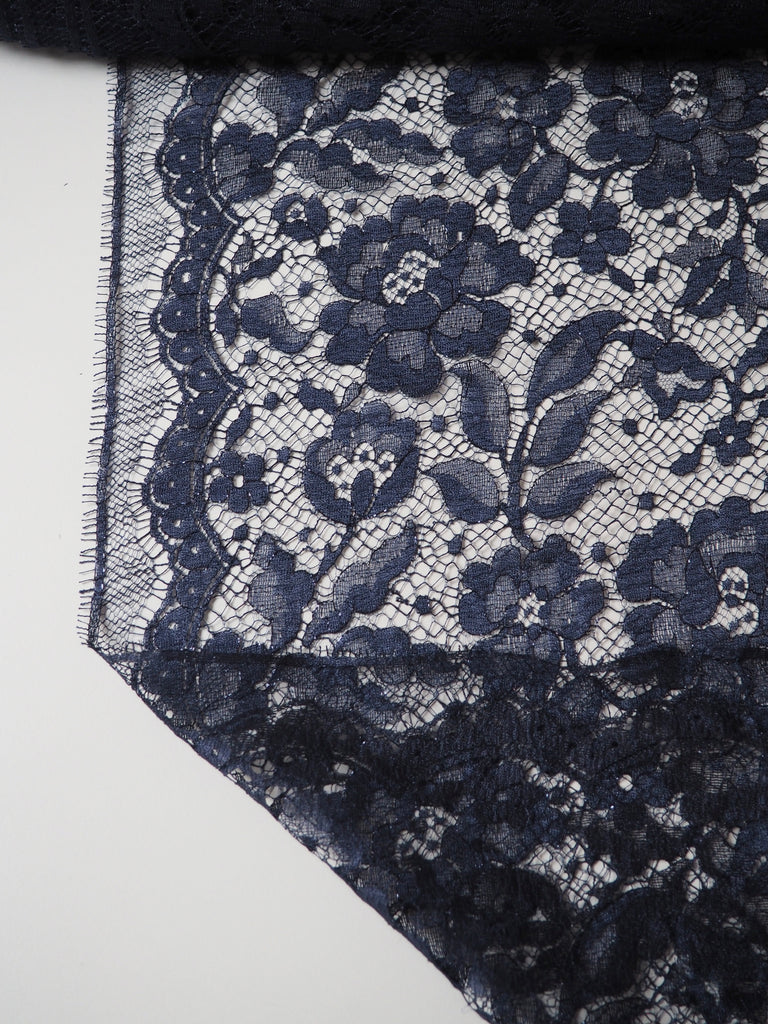 Navy Scalloped Floral Metallic Lace