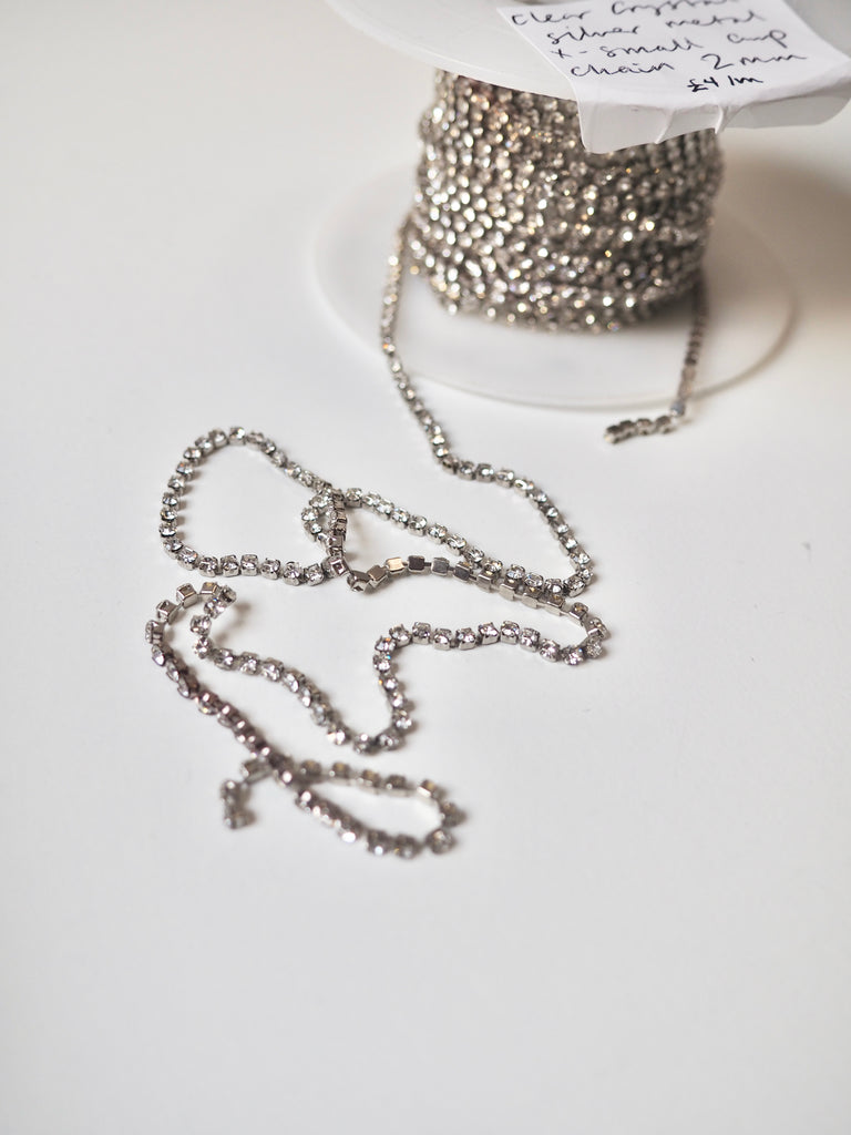 Clear Crystal Silver Cup Chain 2mm