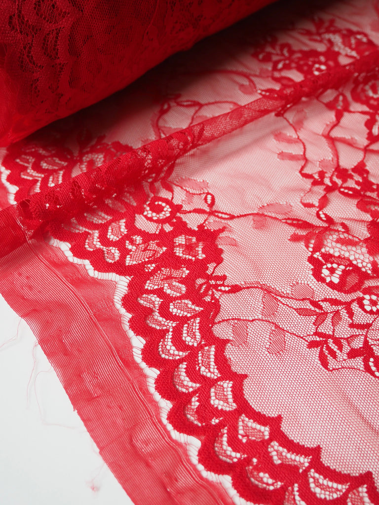 Red Floral Motif Scallop Lace