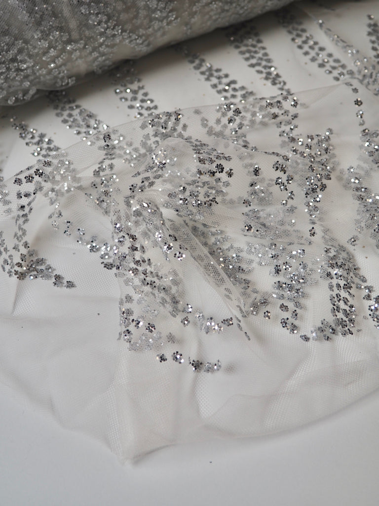 Ivory + Silver Zebra Glitter Tulle