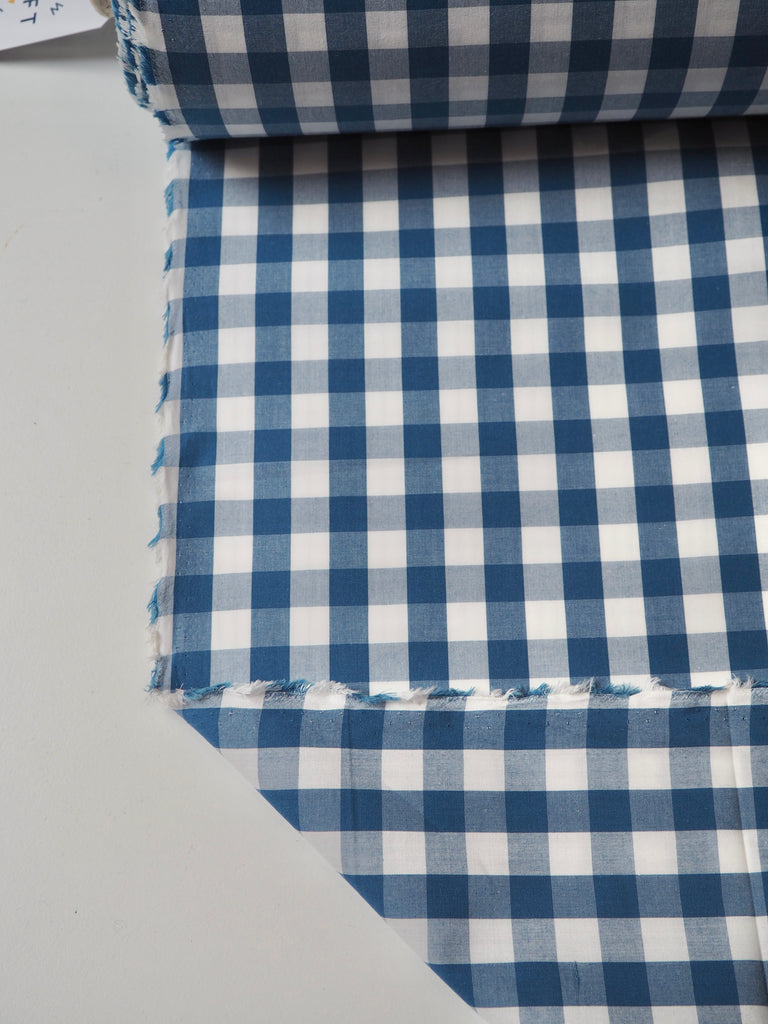 Blue Cotton Gingham Poplin