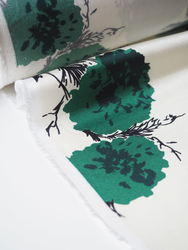 Green Blossom Silk Twill