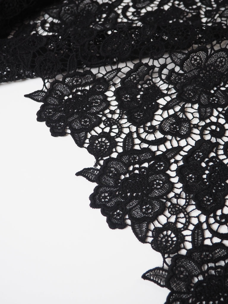 Black Floral Guipure Lace Trim 33cm