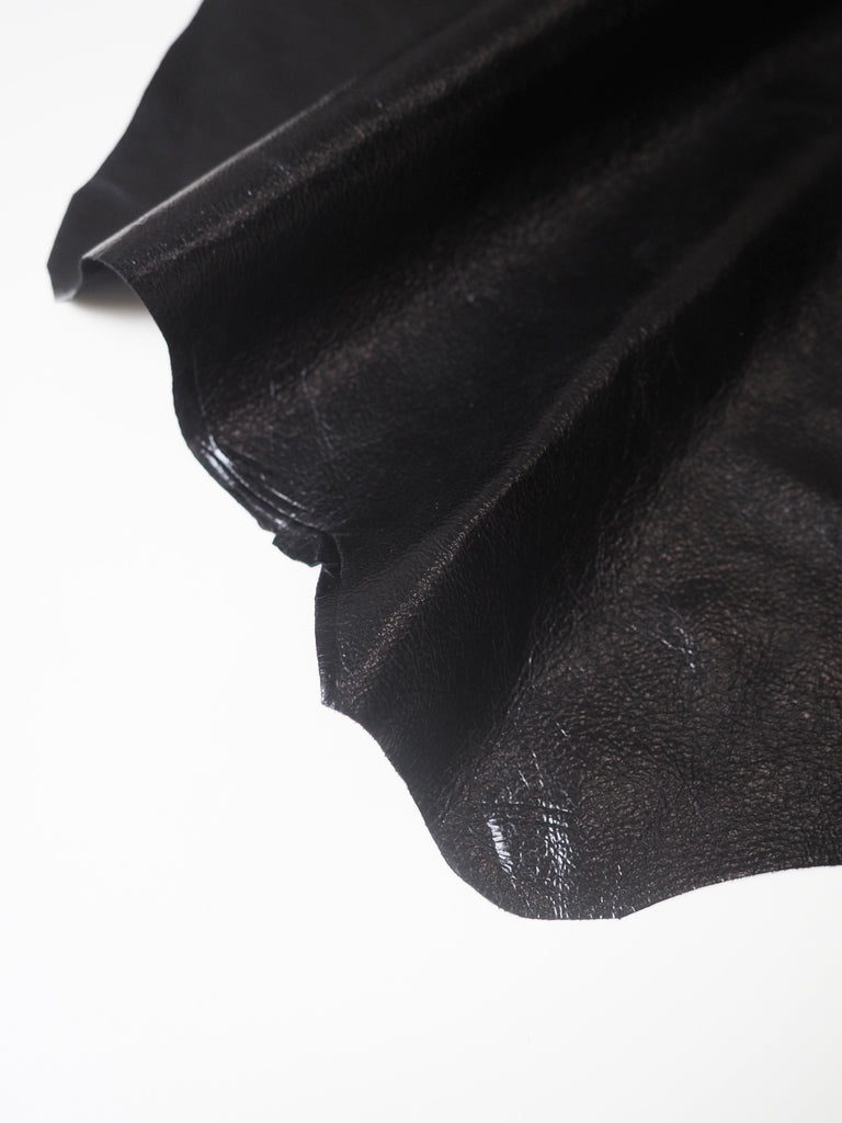 Black Shiny Distressed Calfskin Hides