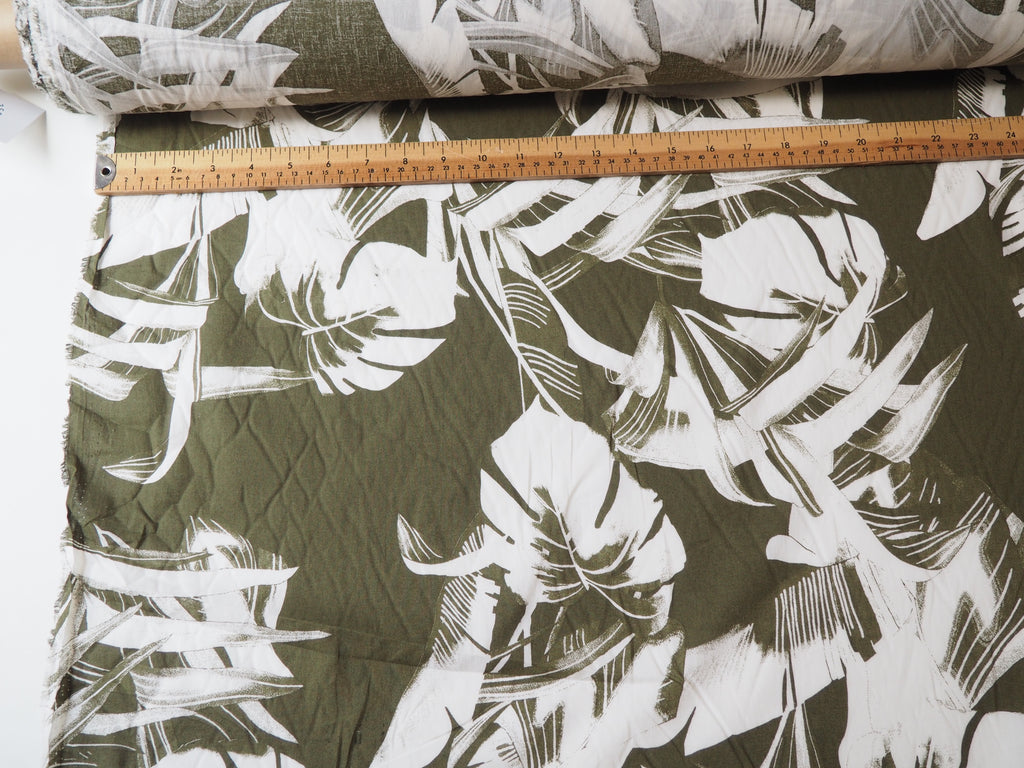 Khaki Green Palm Print Cotton Lawn