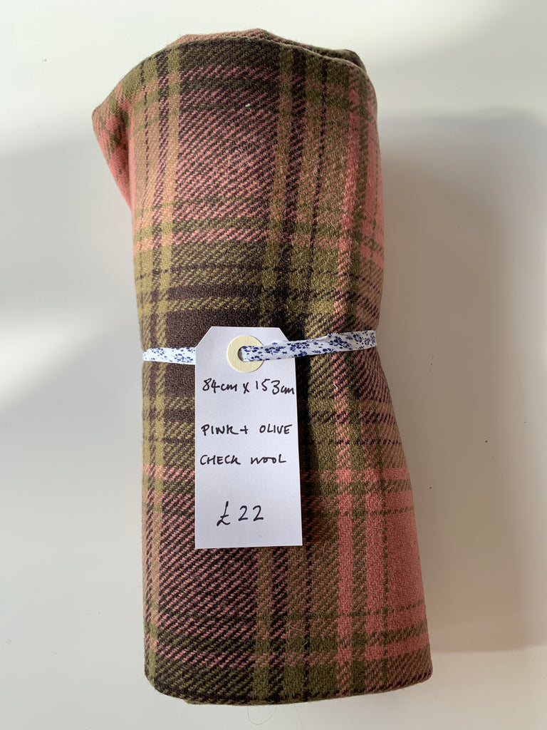 Pink + Olive Check Wool Remnant