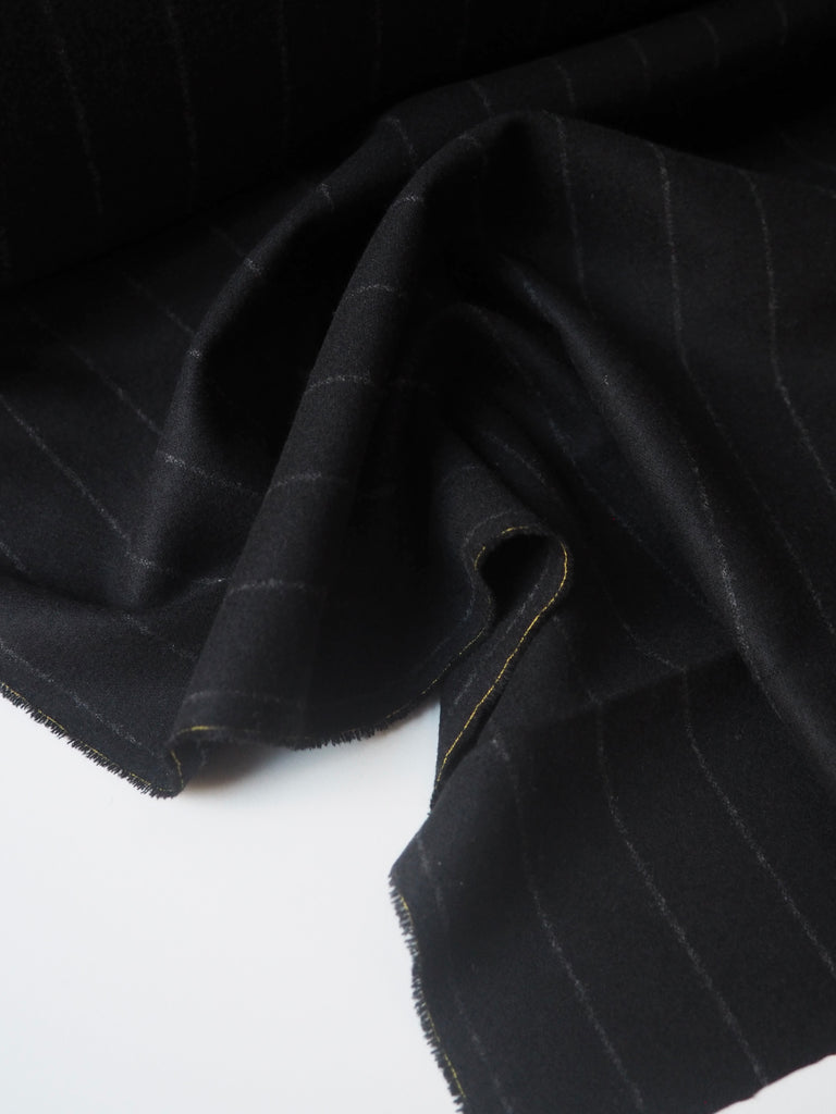 Black Chalk Stripe Wool Flannel