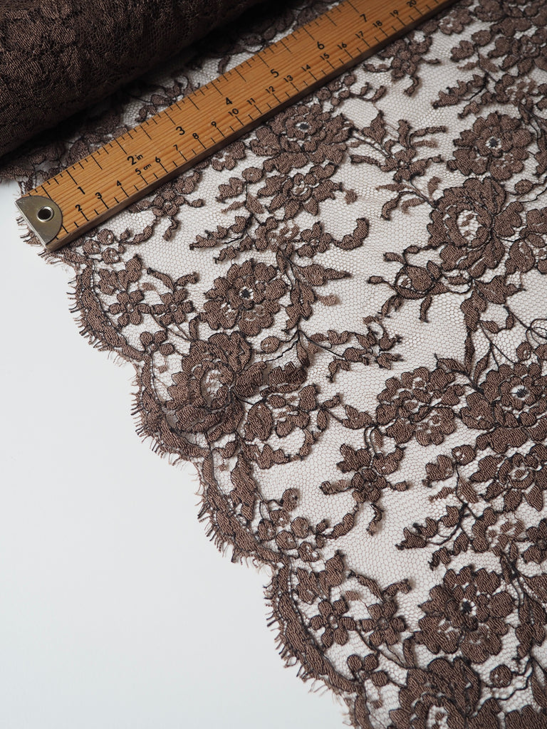 Brown + Black Corded Floral Scallop Lace