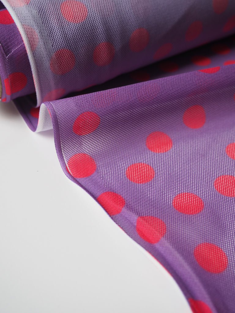 Red + Purple Polka Dot Stretch Mesh