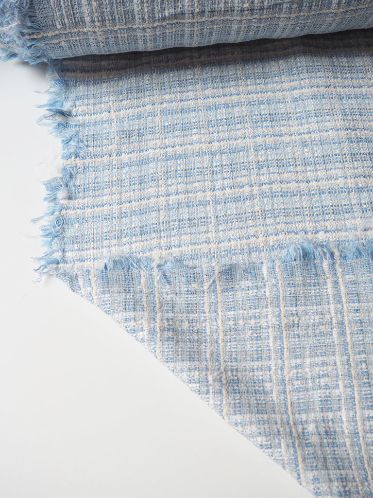 Blue and White Check Cotton Tweed