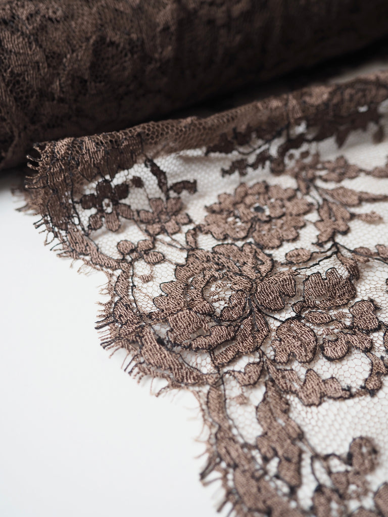 Brown + Black Corded Floral Scallop Lace