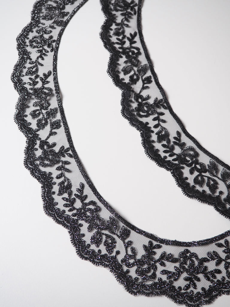 Black Lurex Rose Garland Scallop Lace Collars