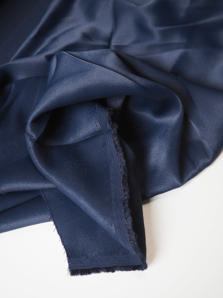 Navy Stretch Crepe-Backed Satin