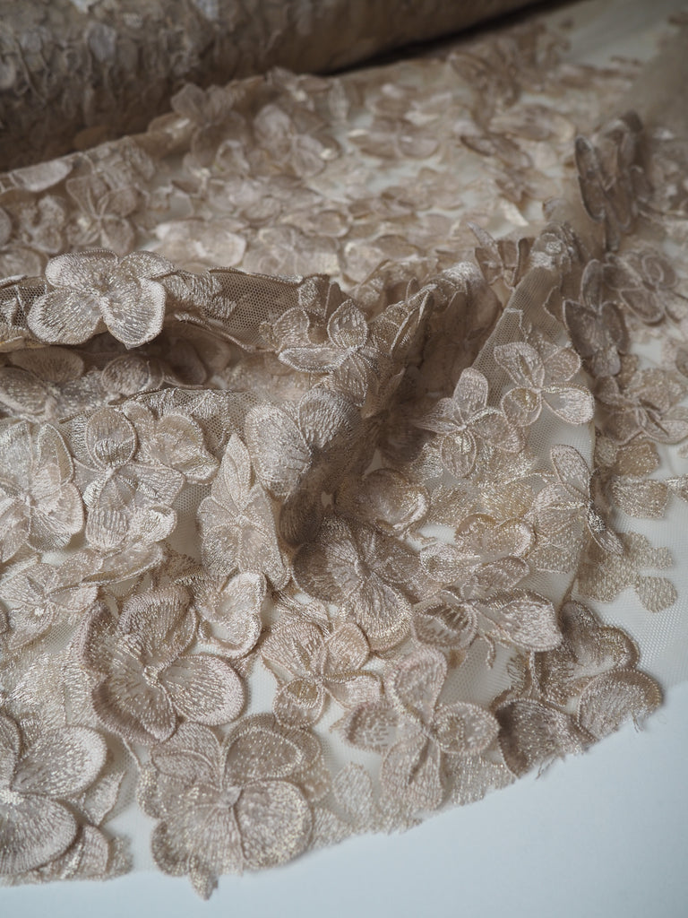 Champagne Embroidered Floral Applique Tulle