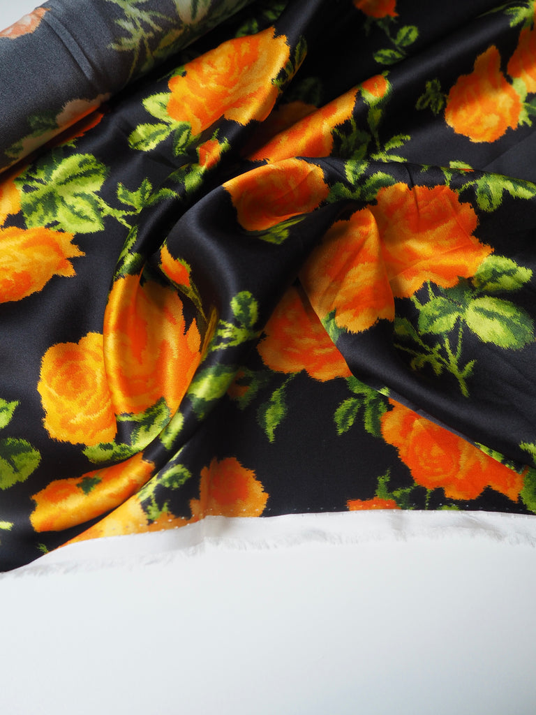 Orange Rose Abstract Silk Satin