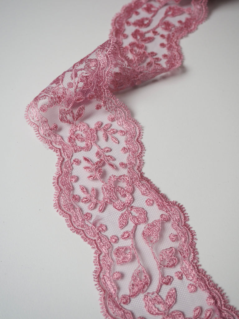 Pink Rose Garland Scallop Lace Trim 6cm