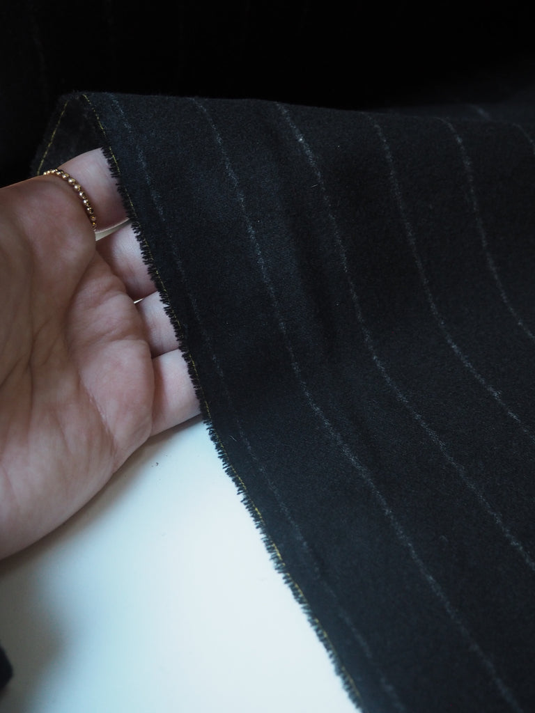 Black Chalk Stripe Wool Flannel