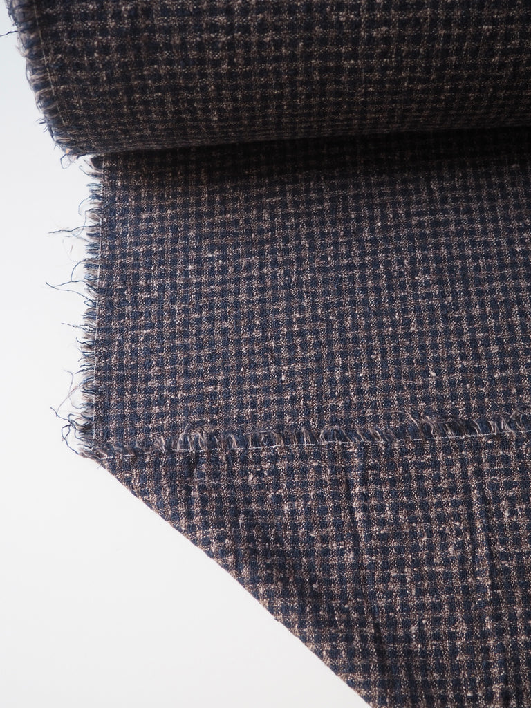 Indigo + Brown Check Linen Bouclé