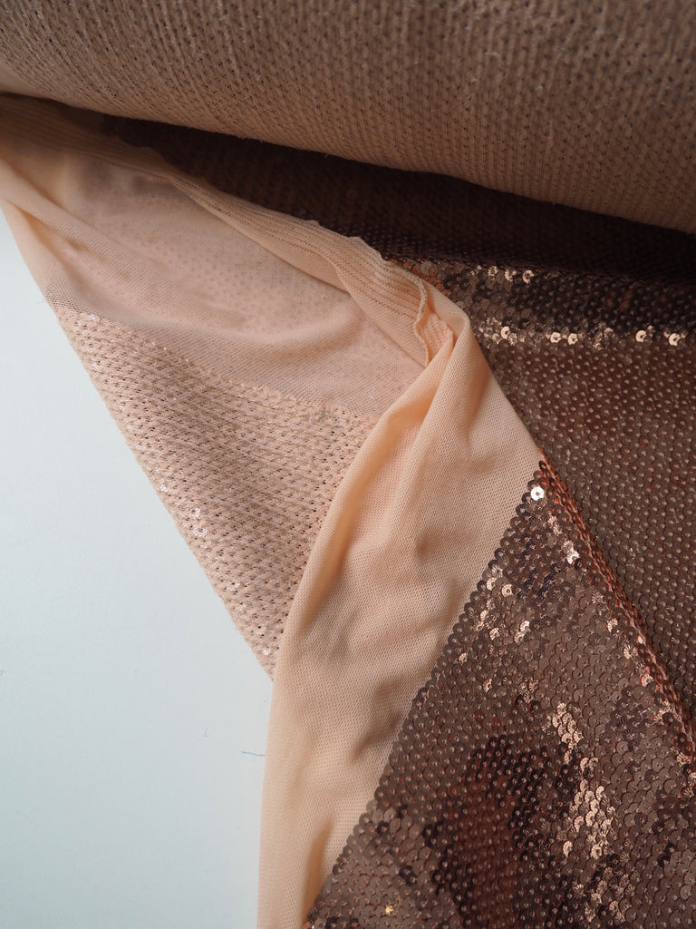 Rose Gold Sunburst Sequin Stretch Mesh