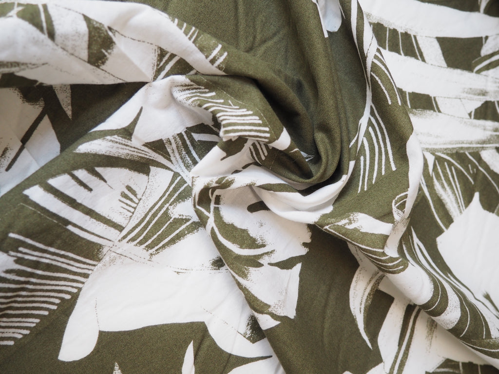 Khaki Green Palm Print Cotton Lawn