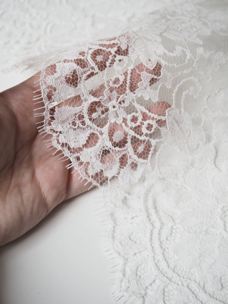 White Corded Floral Scallop Lace