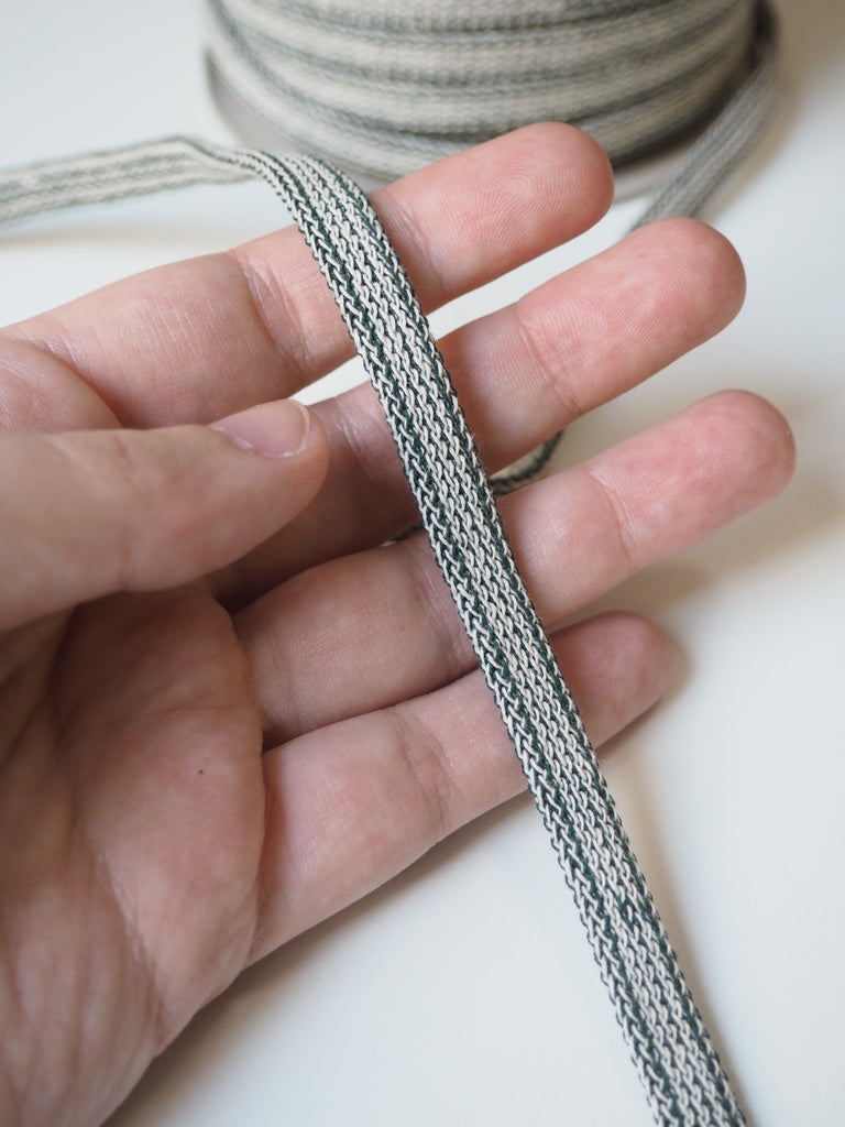 Green + White Flat Braided Cotton Cord 10mm