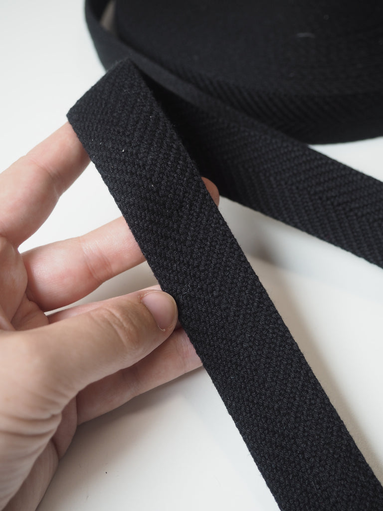 Black Heavy Cotton Herringbone Webbing 30mm