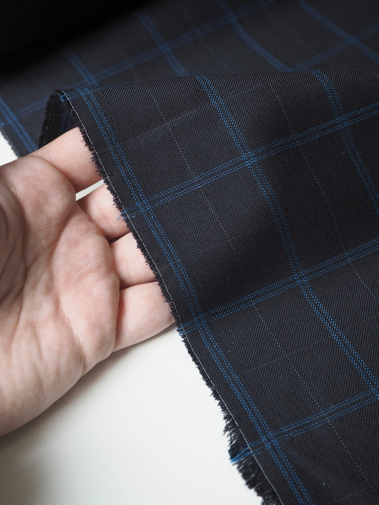 Blue + Navy Check Wool Twill