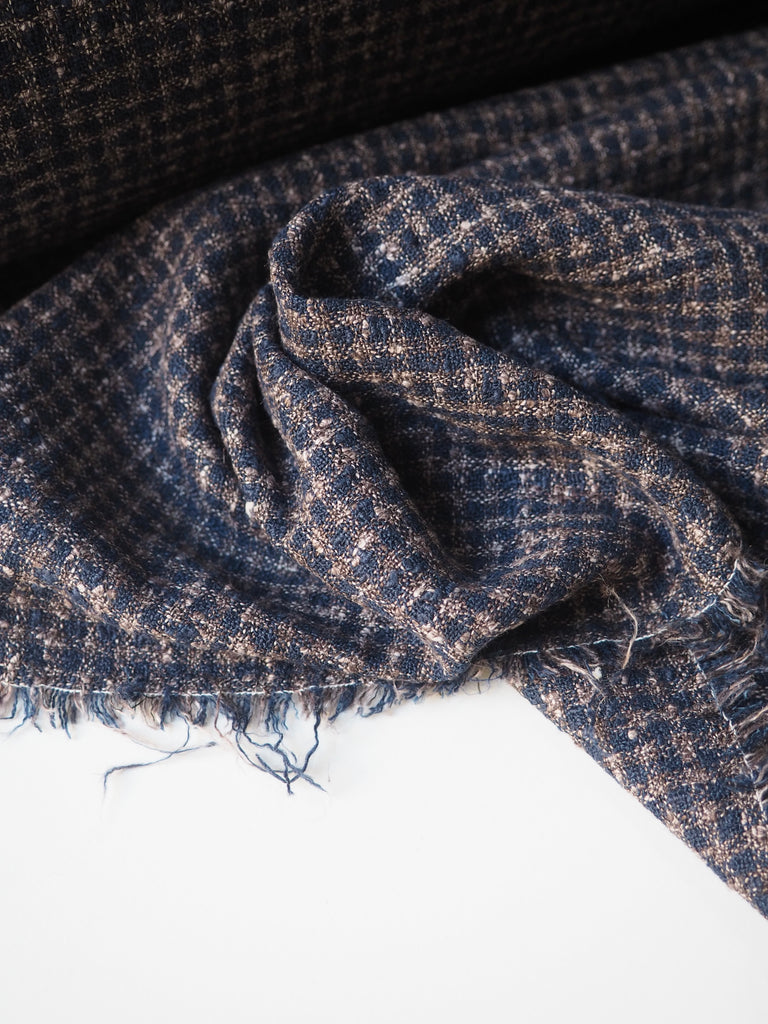 Indigo + Brown Check Linen Bouclé