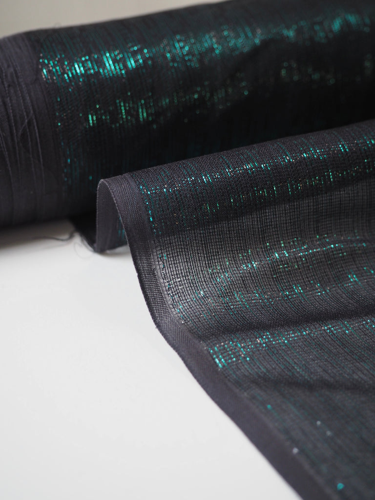 Green + Black Metallic Stripe Silk Chiffon