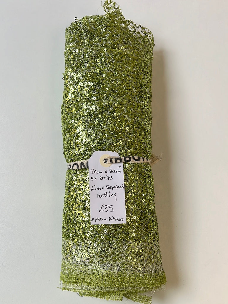 Lime Sequined Netting Remnant