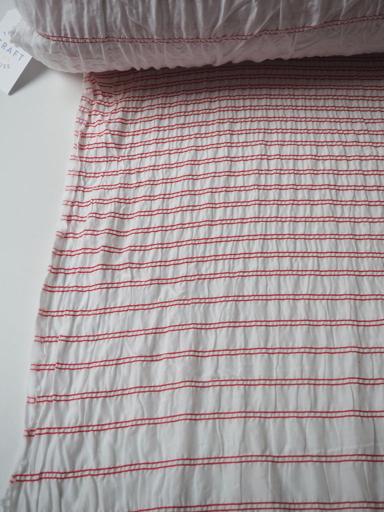 Red + White Degrading Stripe Viscose (Per Piece)