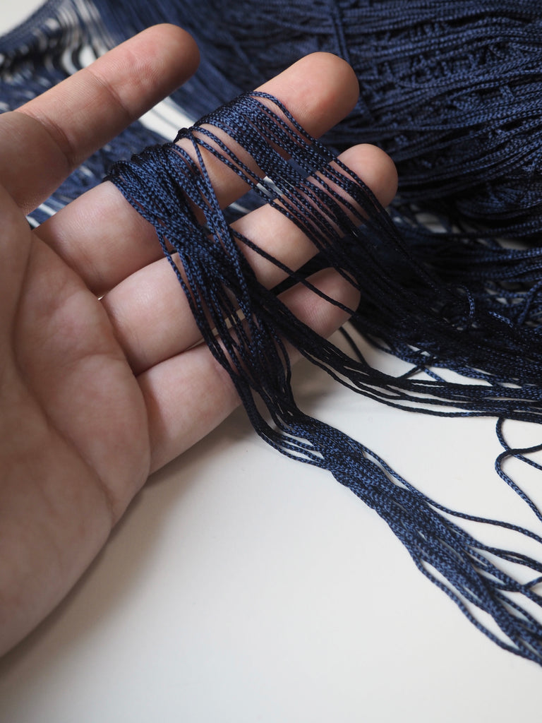 Navy Chainette Viscose Fringe 47cm