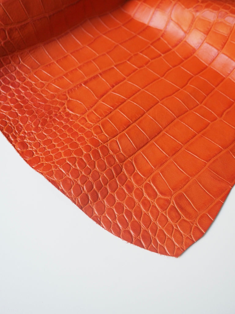 Orange Embossed Crocodile Calfskin