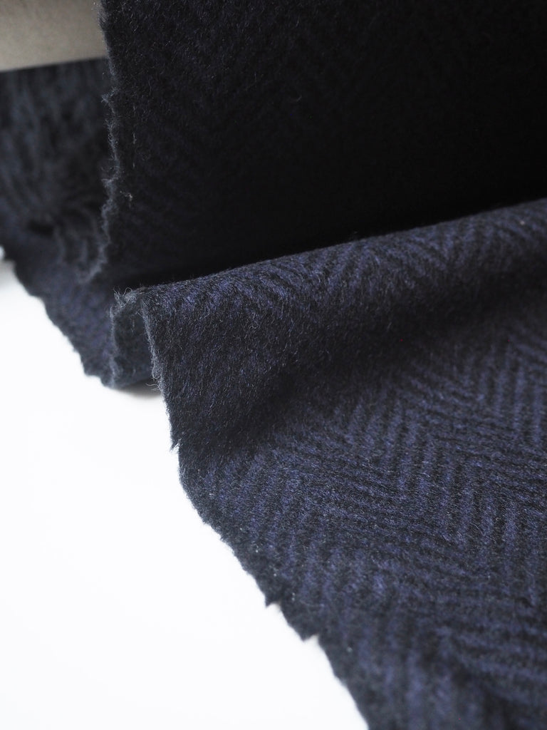 Indigo + Black Herringbone Wool Coating