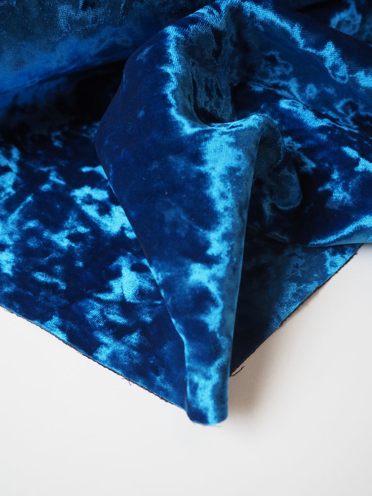 Cobalt Crepe Bonded Crushed Velvet