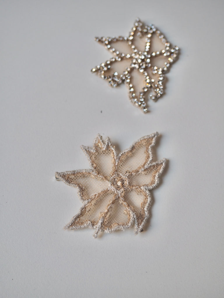 Hand Beaded Small Silver Outline Floral Crystal Appliqué