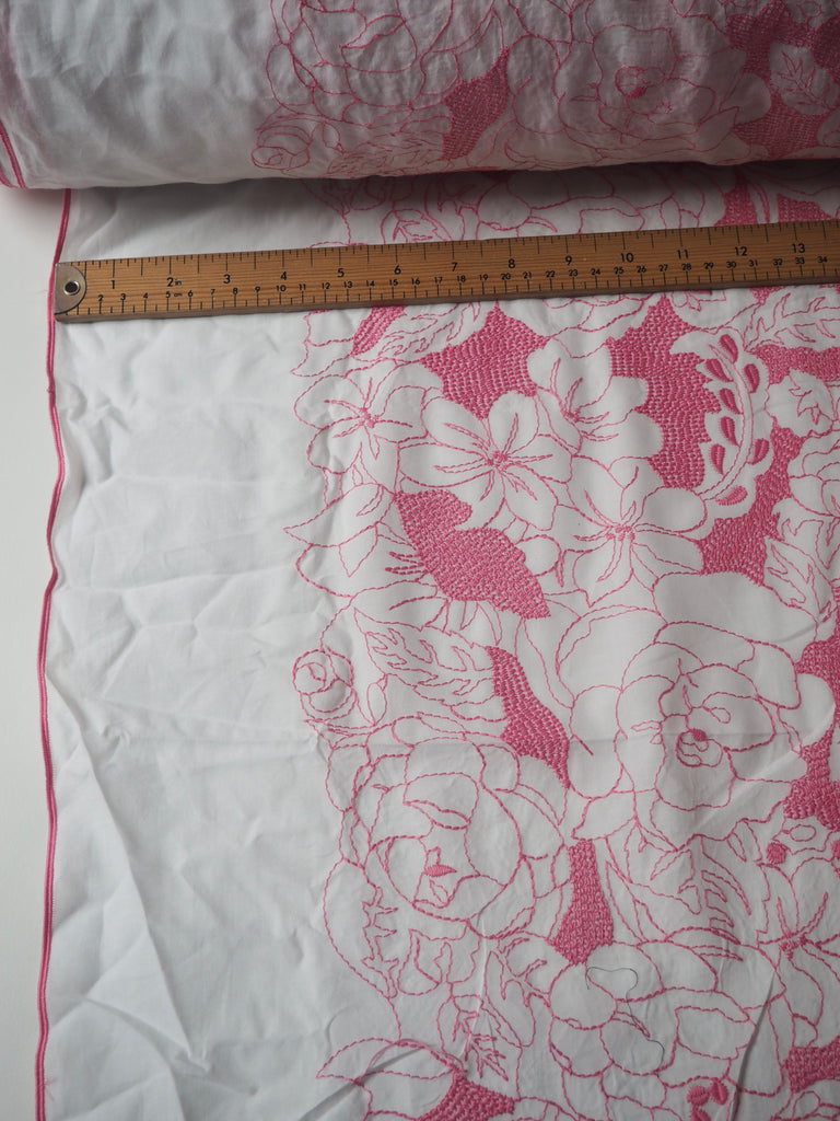 Pink Floral Embroidered Cotton Voile