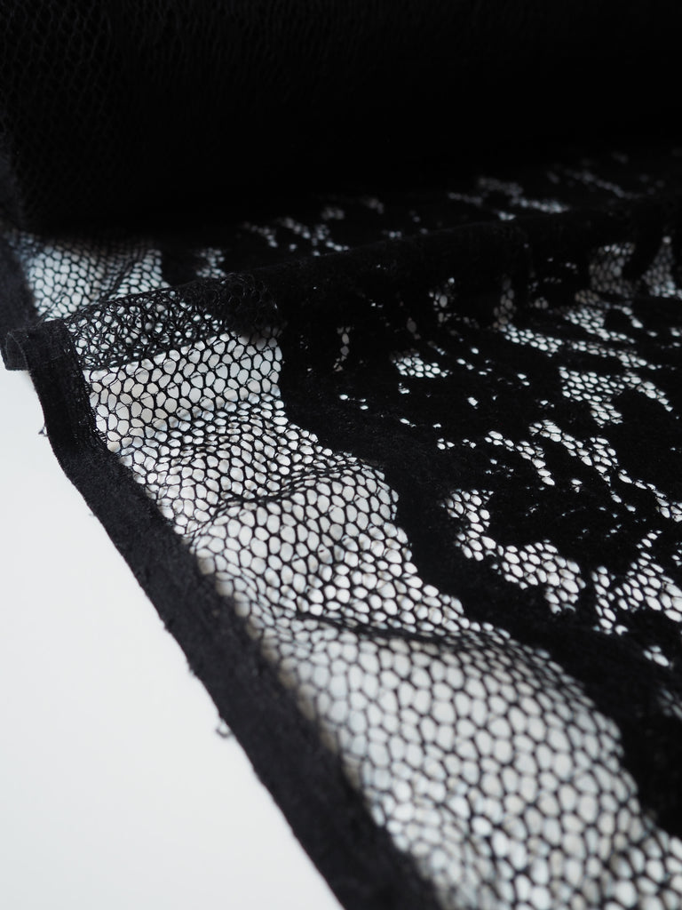 Black Rose Velvet Flocked Lace