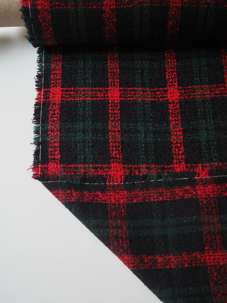 Red + Green Check Wool Blend Tweed