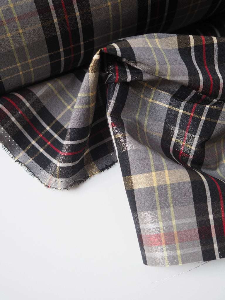 Metallic Black Check Taffeta