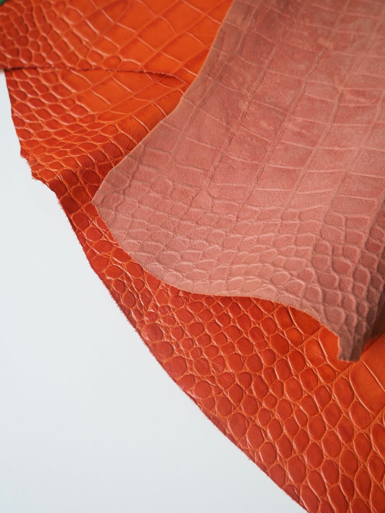 Orange Embossed Crocodile Calfskin