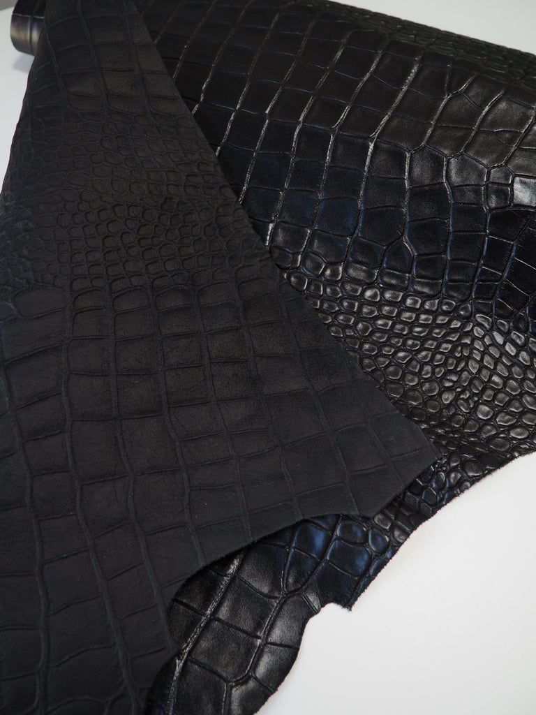 Shiny Black Embossed Crocodile Calfskin