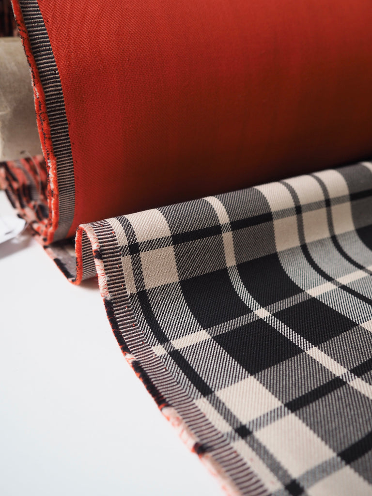 Orange + Check Double Faced Organic Cotton Twill