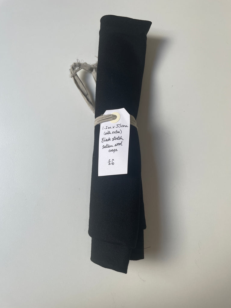 Black Stretch Sateen Wool Crepe Remnant